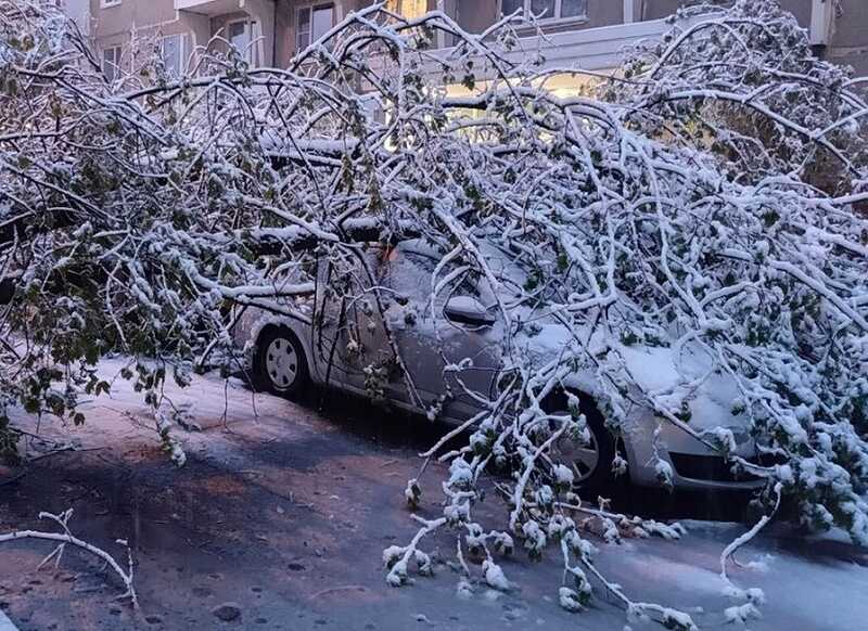 В Москве выпал снег, оборвавший провода и засыпавший автомобили