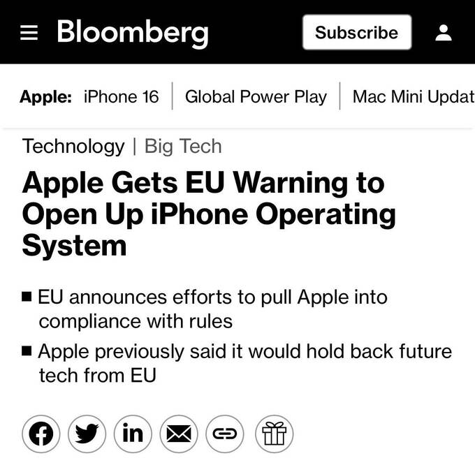 Евросоюз требует от Apple открыть iOS для Android etiqtuikuixzkmp