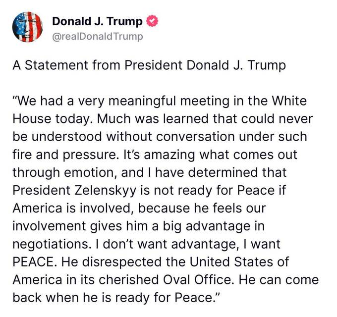 Трамп объявил, что Зеленский не готов к миру и может вернуться позже qeuiqxdihzixkmp